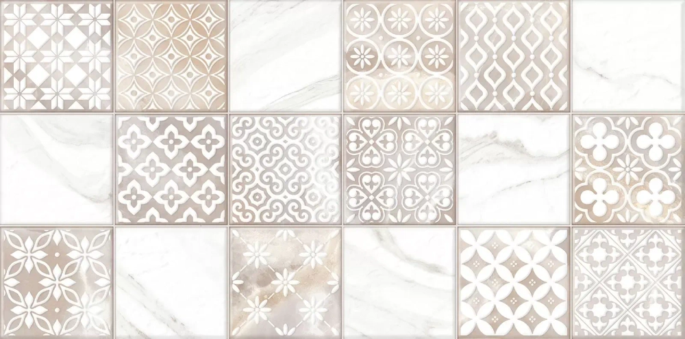 Настенная плитка Alma Ceramica TWU2550FRC14 Fresco 24.9x50 микс глянцевая / рельефная под мрамор / под мозаику / с орнаментом