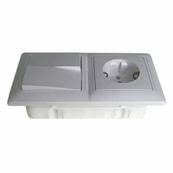 Блок Выключатель двухклавишный + розетка с заземлением скрытой установки BYLECTRICA СветоПрибор серия СТИЛЬ, белый, 2В-РЦ-693