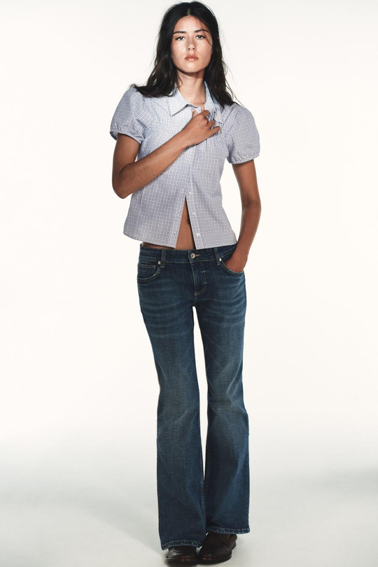 ZARA РУБАШКА ИЗ ПОПЛИНА В КЛЕТКУ, КОРИЧНЕВО-СИНИЙ