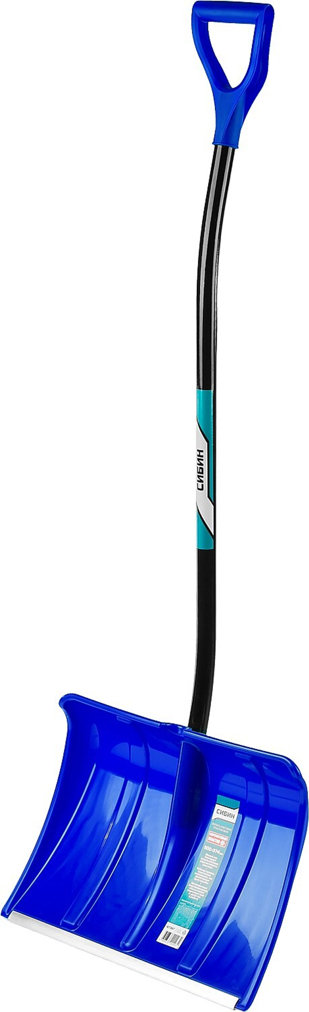 СИБИН ЛПА-500, ширина 500 мм, пластиковая, с алюминиевой планкой, эргономичный алюминиевый черенок, V-ручка, снеговая лопата (421847)