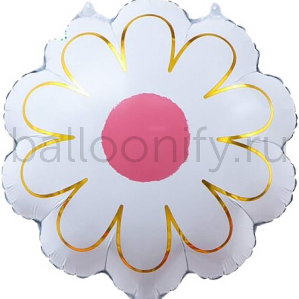 Шар (21''/53 см) Цветок, Ромашка, Золотые лепестки, Белый, 1 шт.