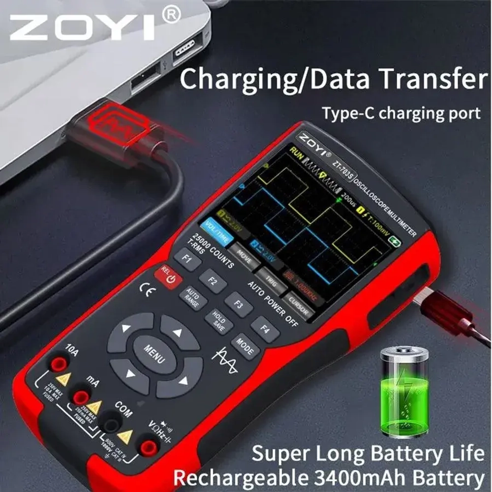 Цифровой мультиметр ZOYI ZT-703S двухканальный 50 МГц*2 /250 МС/с переменного/постоянного напряжения тока Ом частоты диодов сопротивления емкости