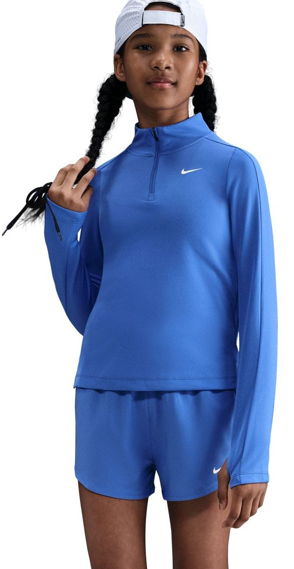 Футболка для мальчика теннисная Nike Girls Dri-FIT Long-Sleeve 1/4-Zip Top - comet blue/white