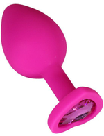 Розовая анальная пробка с кристаллом-сердечком - 7 см. (Цвет: розовый)