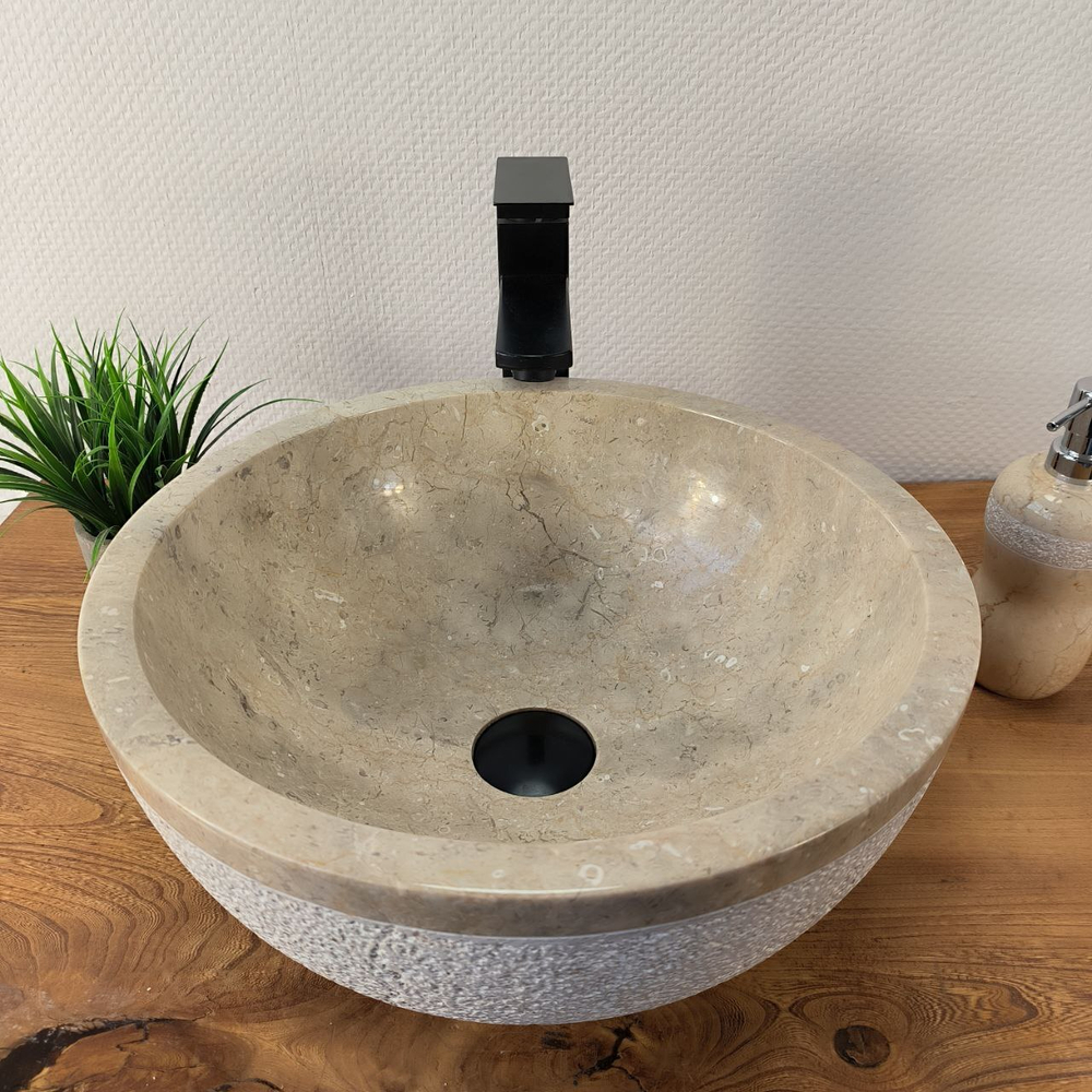 Раковина из мрамора Bowl Cream Dotted BM-66094 40х40х17 из натурального камня