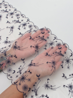 Вышивка на сетке пион с индиго неэластичная ширина 23 см NEW