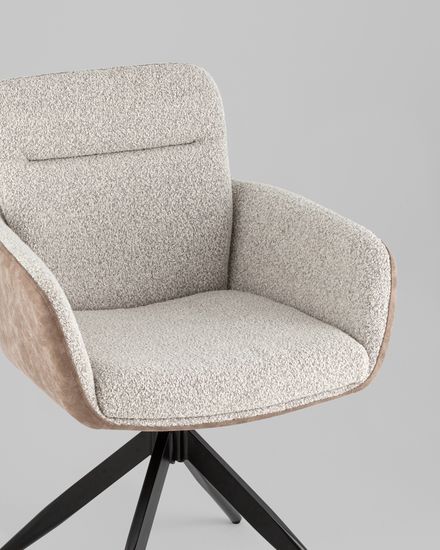 Стул обеденный поворотный Wick светло-серое букле c бежевой экокожей