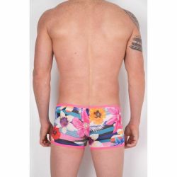 Мужские трусы хипсы с разноцветным принтом и розовой окантовкой Cosmos Colors FR30_PBW