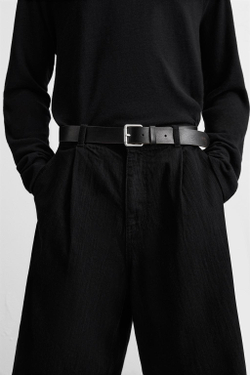 ZARA КОЖАНЫЙ РЕМЕНЬ В ВИНТАЖНОМ СТИЛЕ, ЧЕРНЫЙ