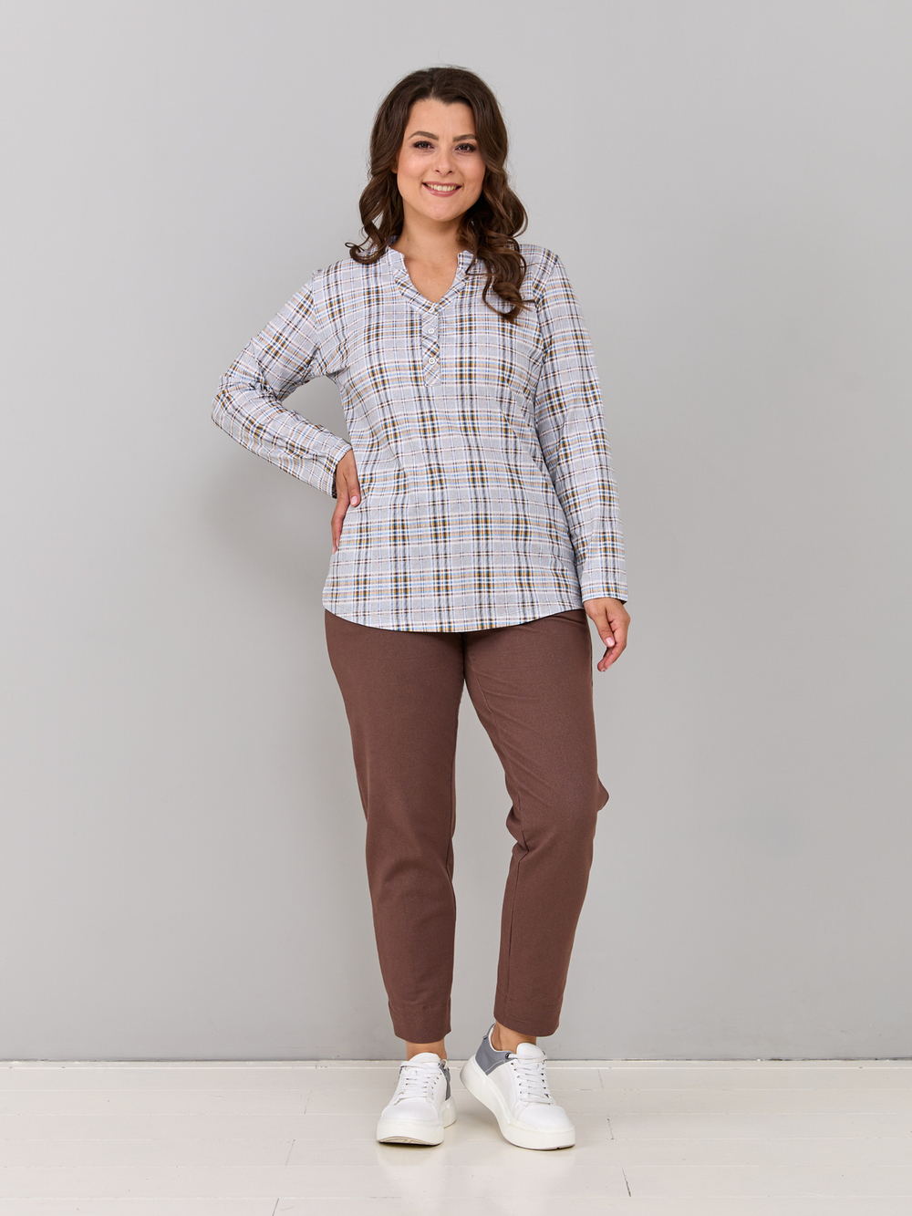 Блузка БЛ-22/клетка-рогожкабирюза