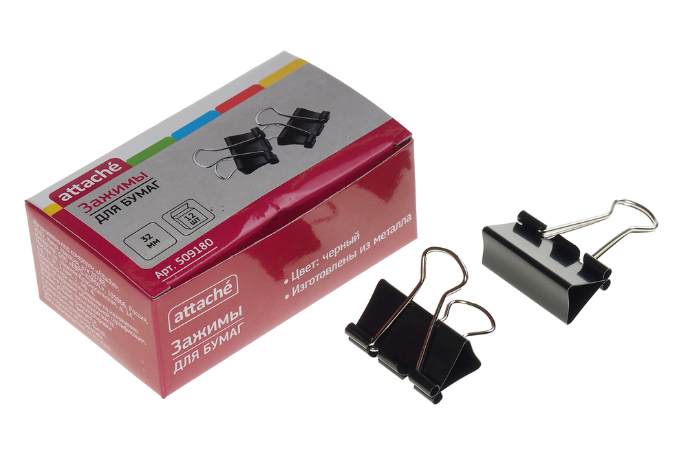 Зажим для бумаг металлический 32мм черный 12шт/уп Attache цена за 1шт