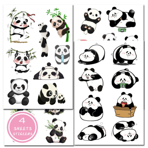 Наклейки бумажные 4 листа Панда (202112227)