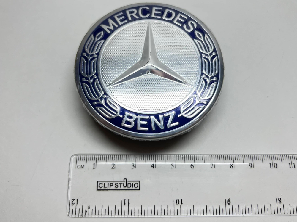 Логотип (шильдик, надпись, эмблема) "Mercedes" синий на диск