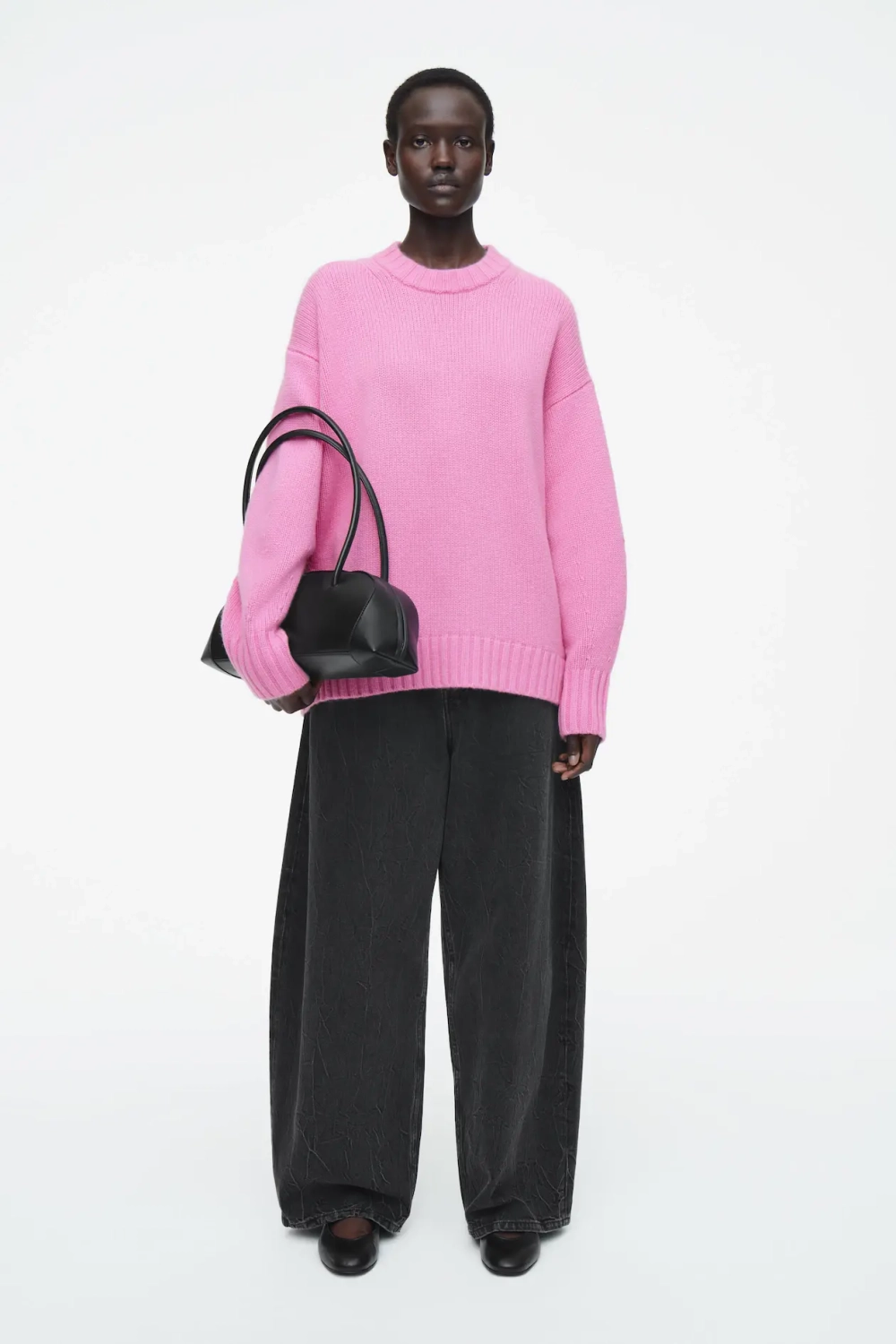 COS КАШЕМИРОВЫЙ СВИТЕР ГРУБОЙ ВЯЗКИ, РОЗОВЫЙ