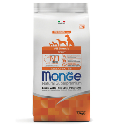 Корм для собак Monge Dog Speciality Line Monoprotein, из утки с рисом и картофелем 2,5 кг