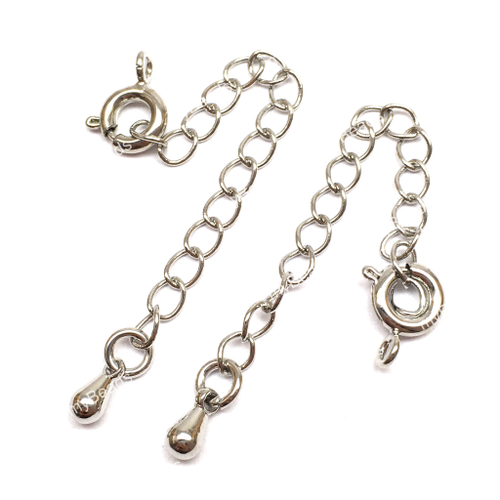 Замок - пружинка 9х6 мм с удлинительной цепочкой и капелькой, родий