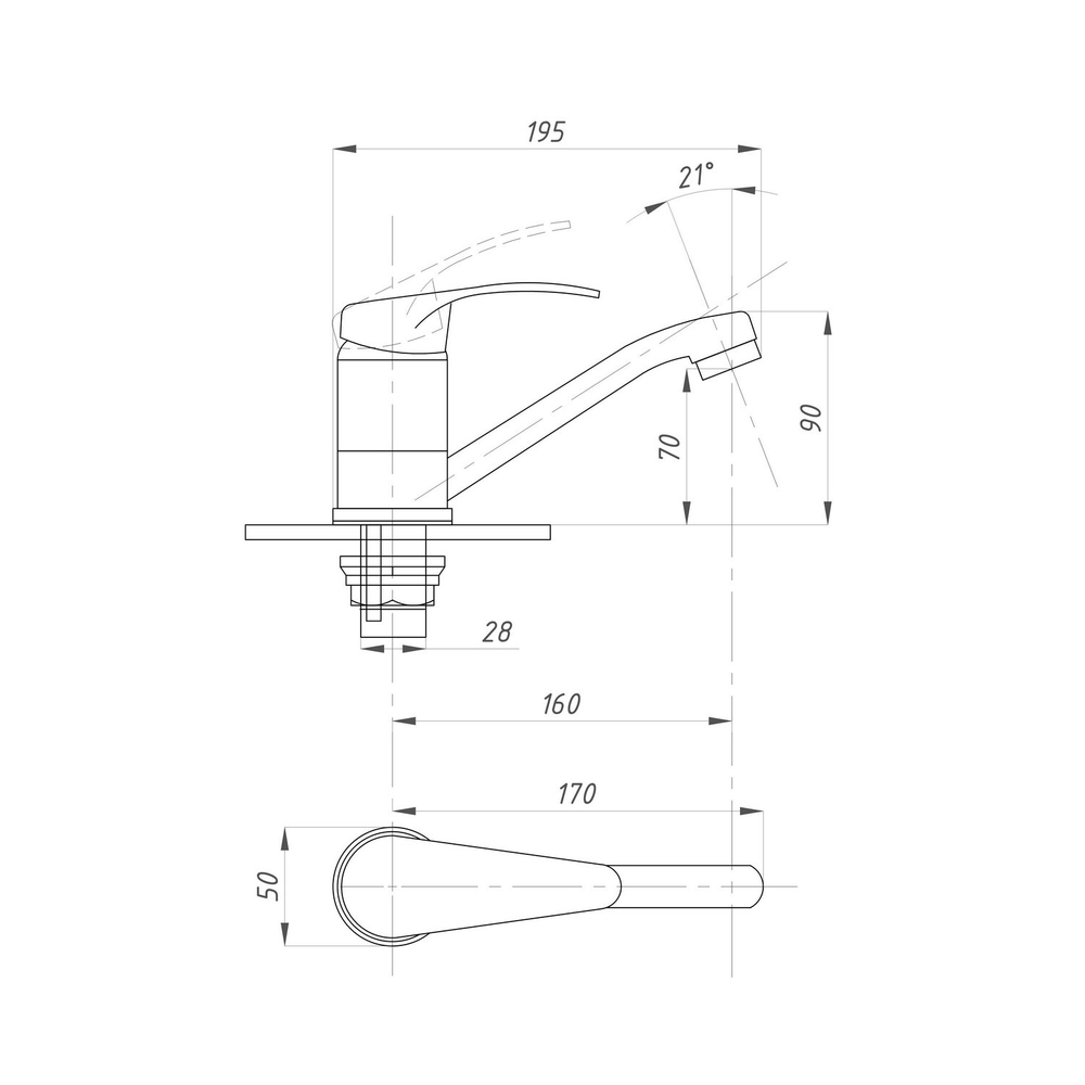 Смеситель для кухни 35к ПРОФСАН ПСМ-104-32 "КОМПЛЕКТАЦИЯ" длин.пов. излив 9 см, п/гайку ХРОМ