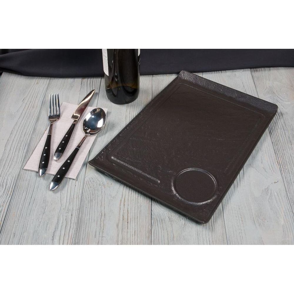 Блюдо прямоугольное 35*24 см h2,2 см борт Side Up2 с выемкой для соусника   P.L. [3]