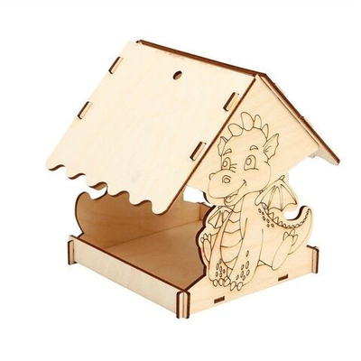 Кормушка из дерева с дракончиком (14,5х14,5х17,5 см)