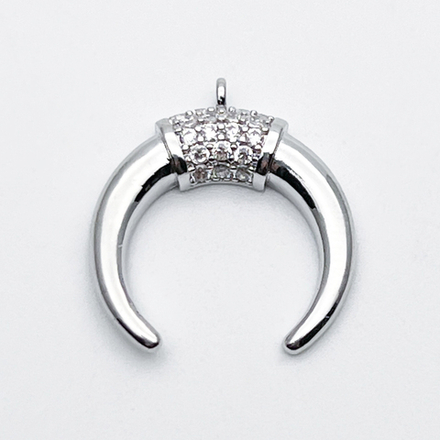 Подвеска Лунница, цвет серебро (родий), фианиты, размер 18*17 мм, цена за 1 шт