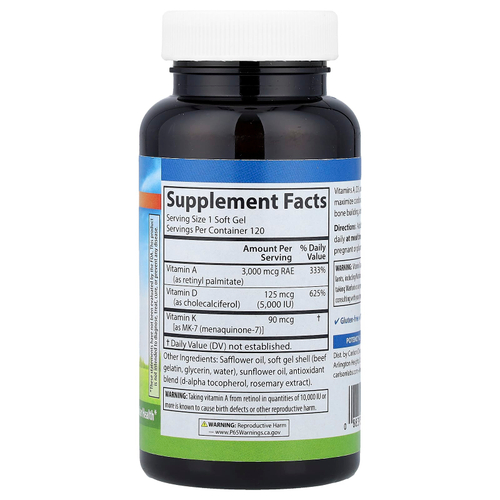 Carlson, витамины A, D3, K2, 120 мягких таблеток
