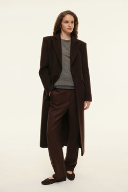 Пальто приталенного силуэта (((Горький шоколад))), коричневое