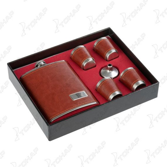 Набор Helios Фляжка (в коже 240 мл + 4 стопки + воронка)(HS-N-А07)