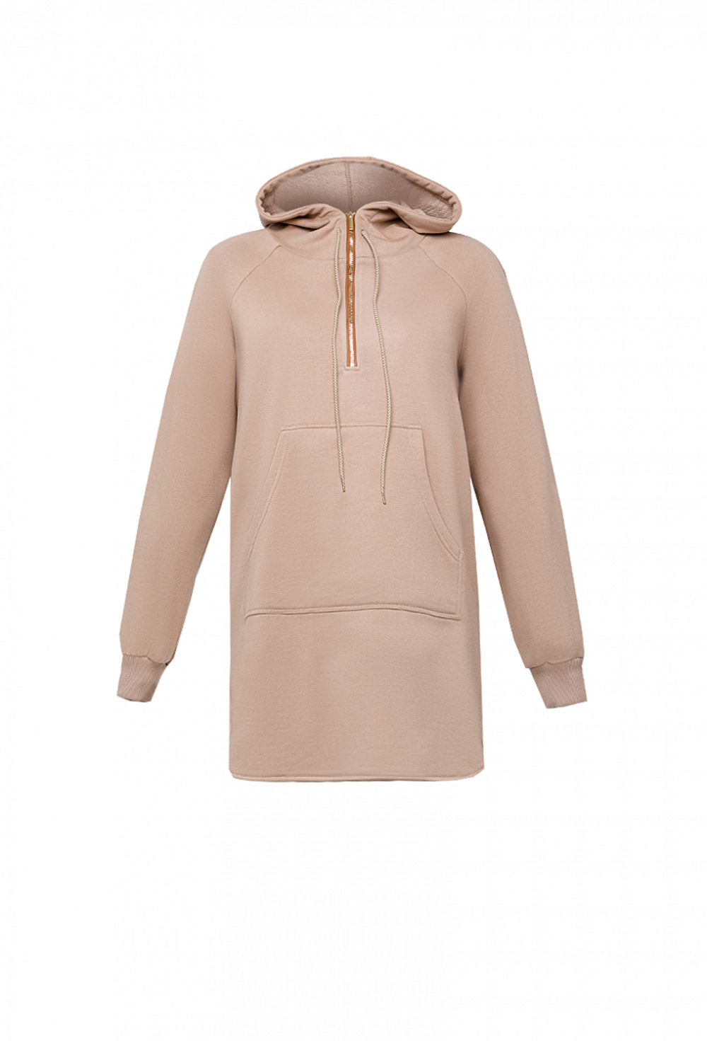 Спортивное платье (удлиненное худи) на молнии с капюшоном с карманом,сбоку по низу вшиты молнии.