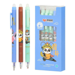 Ручка гелевая, пиши-стирай, автоматическая, Basir, синие чернила, серия "Танцующая панда", 3 цвета корпуса, 12 шт