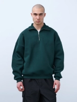 Свитшот с воротником на молнии с начесом (темно-зеленый)
