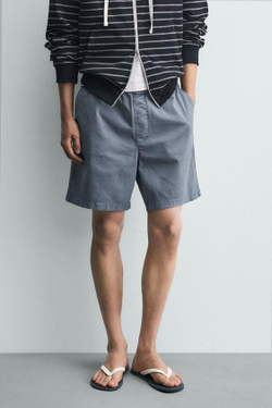 ZARA ШОРТЫ ИЗ ТВИЛА RELAXED FIT, ГОЛУБОЙ