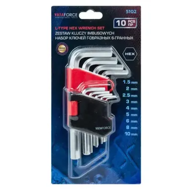 Набор ключей 6-гранных Г-образных 10пр.(1.5, 2, 2.5, 3-6, 8, 10мм)в пластиковом держателе YATAFORCE YF-5102