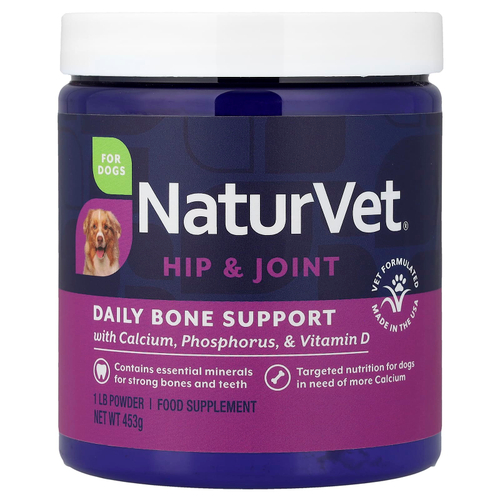 NaturVet, Daily Bone Support, добавка для поддержки костей бедренной кости и суставов, для собак, 453 г (1 фунт)