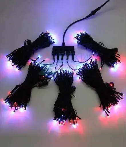 Комплект гирлянды на деревья с контроллером 50 м., 5 лучей по 10 м., 500 RGB LED ламп, черный силикон, Beauty Led (KFT300-10-1RGBBK)