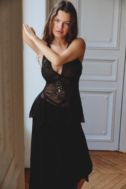 ZARA ЮБКА ИЗ ГАЗА АСИММЕТРИЧНОГО КРОЯ С ВЫШИВКОЙ, ЧЕРНЫЙ