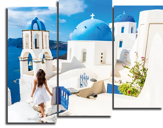 Модульная картина "Девушка в Санторини"