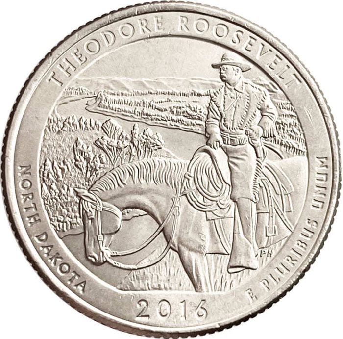 25 центов (1/4 доллара, квотер) 2016 США «Национальный парк Теодор-Рузвельт» (D) (34-й парк)