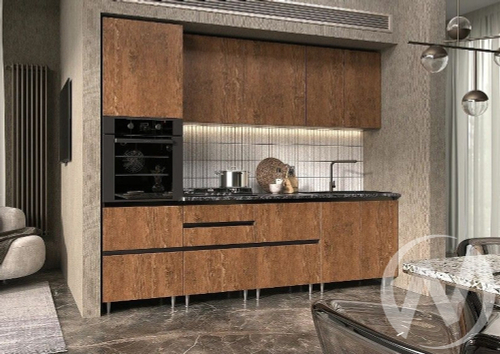 Кухня Техно-6 2;6м (графит/графит; экзотическое дерево амазония/кастилло темный)