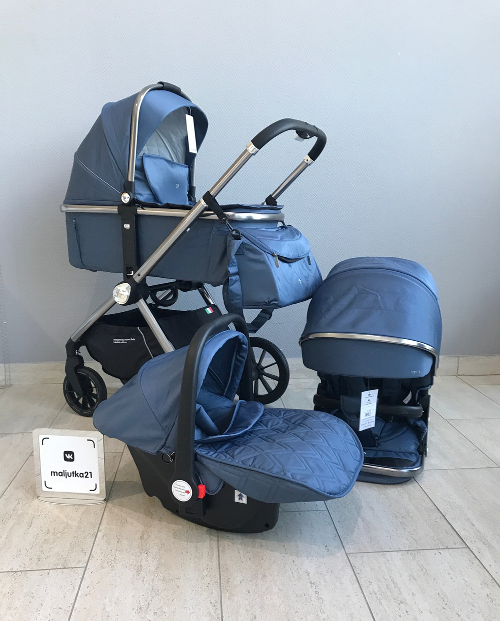 Коляска 3в1 Sweet Baby Vento Silver Blue