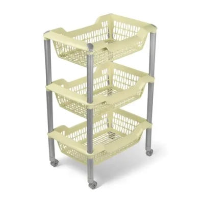 Этажерка универсальная Джета 3 корзины на колесиках слоновая кость С735С (комплект 4 шт)