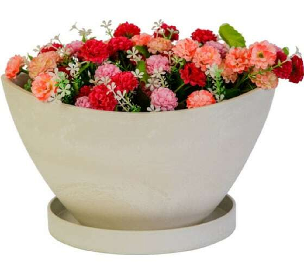 Горшок H-09YB30-1 ЛОДОЧКА 4л с поддоном белый камень 305*218*172 GREEN SHIP