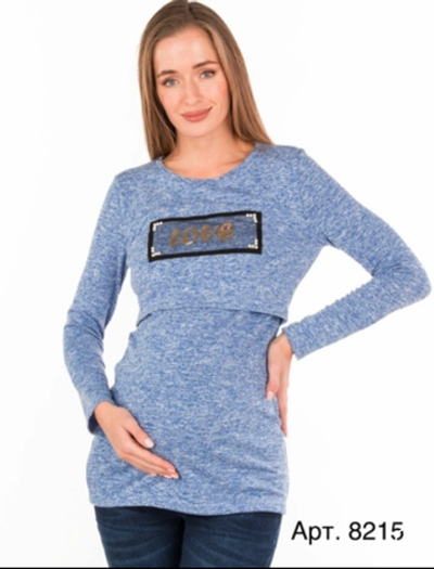 Туника для беременных и кормящих теплая из вискозы (50%) голубой с декором, размер 56