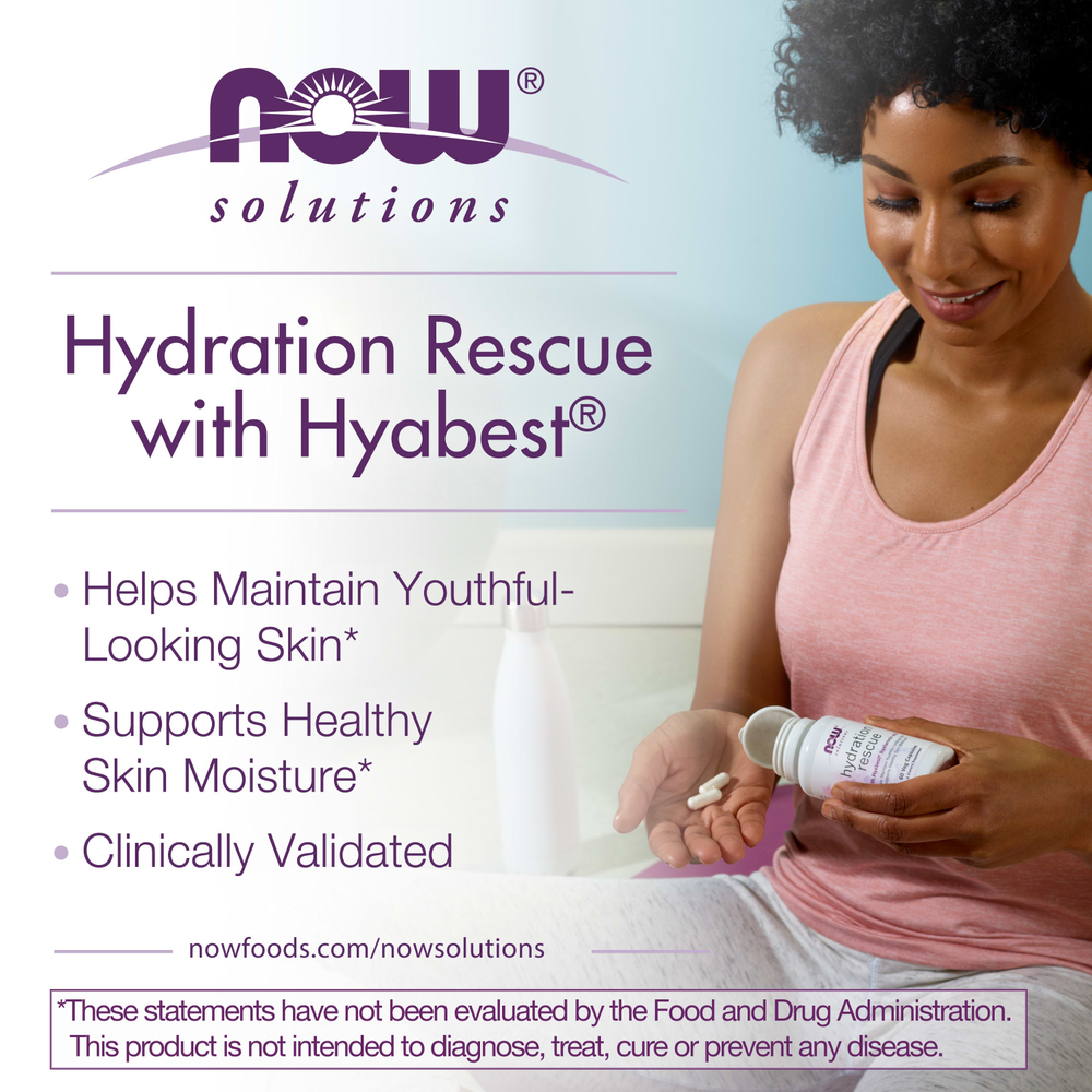 NOW Foods, Solutions, Hydration Rescue с гиалуроновой кислотой Hyabest®, 60 капсул