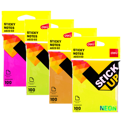 Клейкие листки DELI "Stick Up", 76х76 мм, ассорти неоновые, 100 листов, европодвес