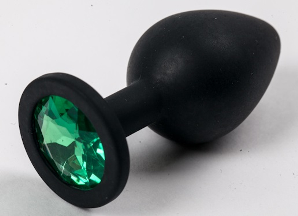 Пробка силиконовая черная с зеленым стразом 9,5х4см 47122-2-MM