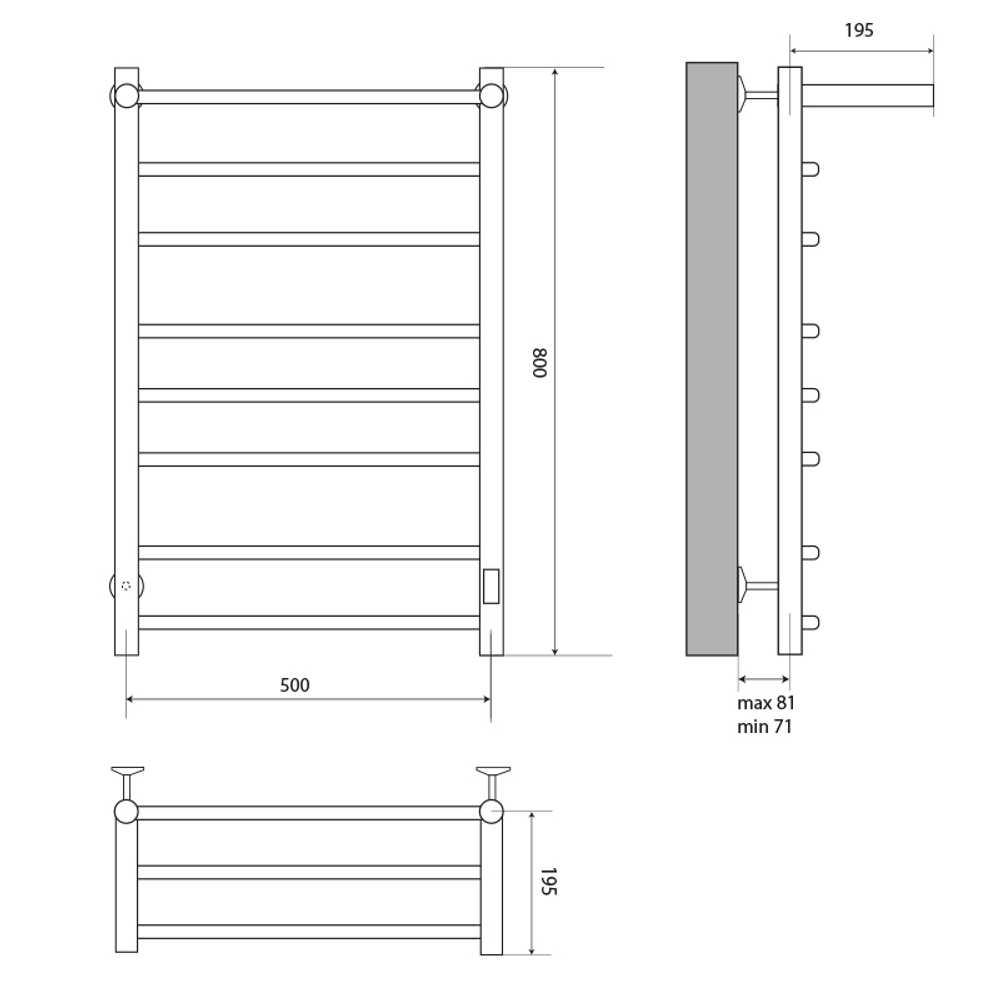 Электрический полотенцесушитель MELODIA Shelf Ferrum 50/80 П6 (MTRSEF5080bk) CУХОЙ ТЭН 121 Вт