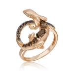 Кольцо «Ящерица» из красного золота с кварцем дымчатым