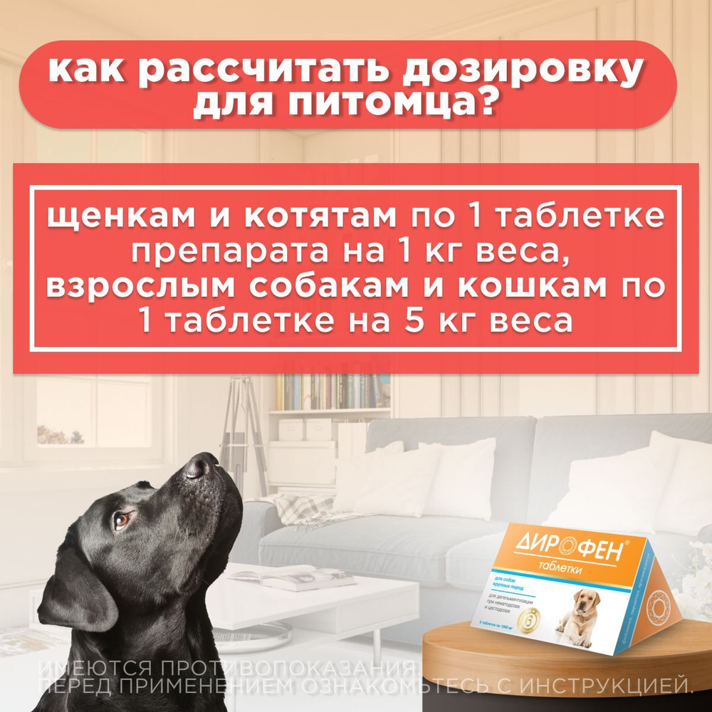 Таблетки от гельминтов Дирофен для кошек и собак 6табл по 200мг
