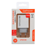 Сетевое зарядное устройство GoPower GPQC08 1USB+1Type-C 20W QC3.0 белый