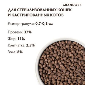 Сухой корм Grandorf CAT Turkey STERILISED для стерилизованных кошек, индейка